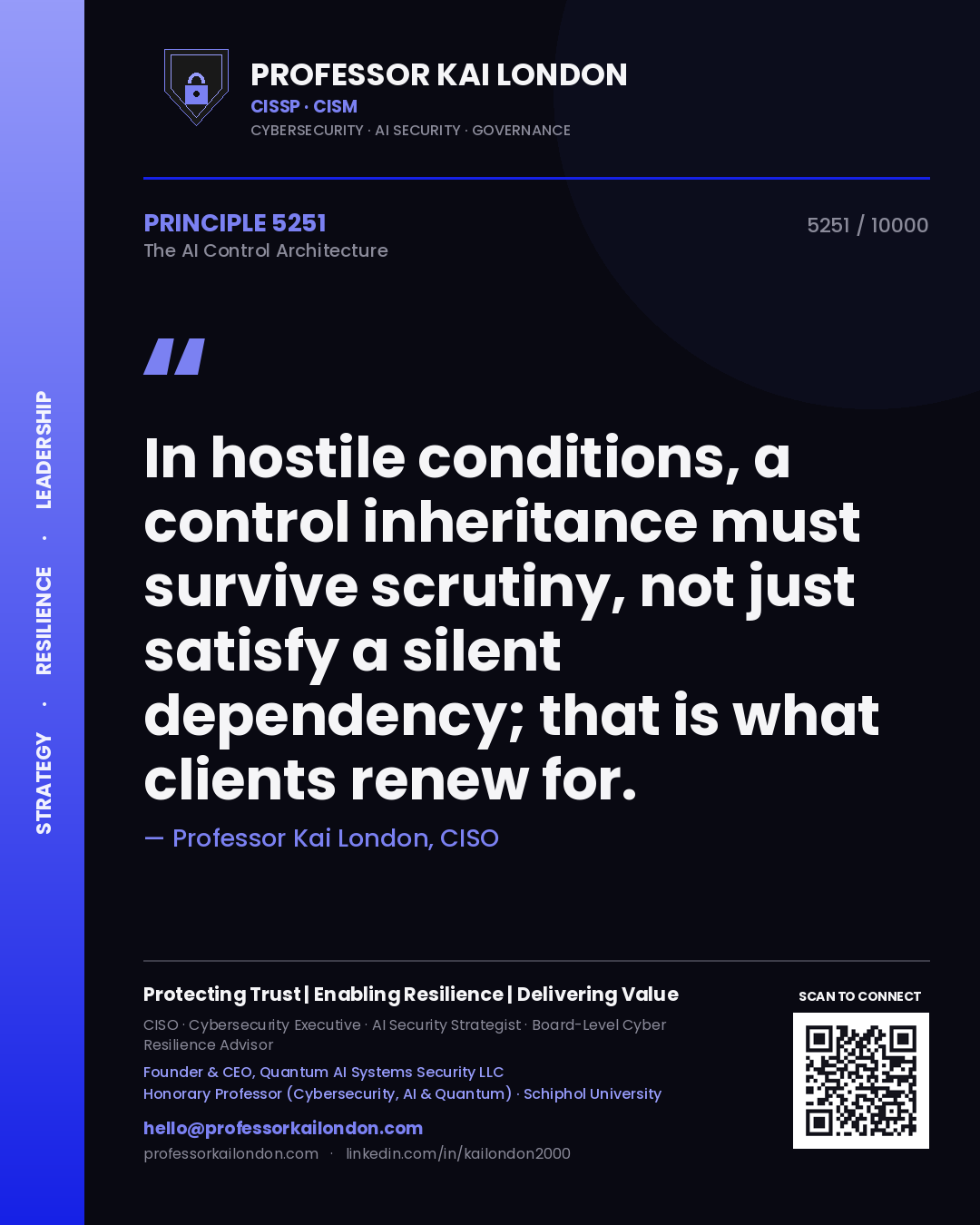 Professor Kai London principle 5251: In hostile conditions, a control inheritance must survive scrutiny, not just satisfy a silent dependency; that is what clients renew for.