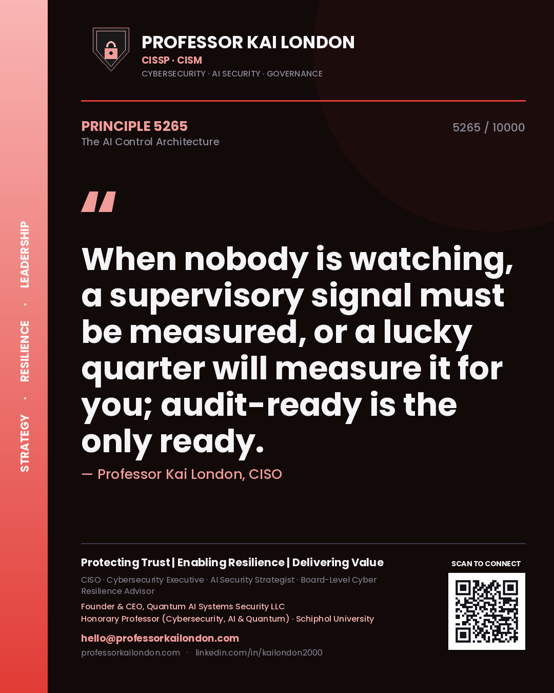 Professor Kai London principle 5265: When nobody is watching, a supervisory signal must be measured, or a lucky quarter will measure it for you; audit-ready is the only ready.