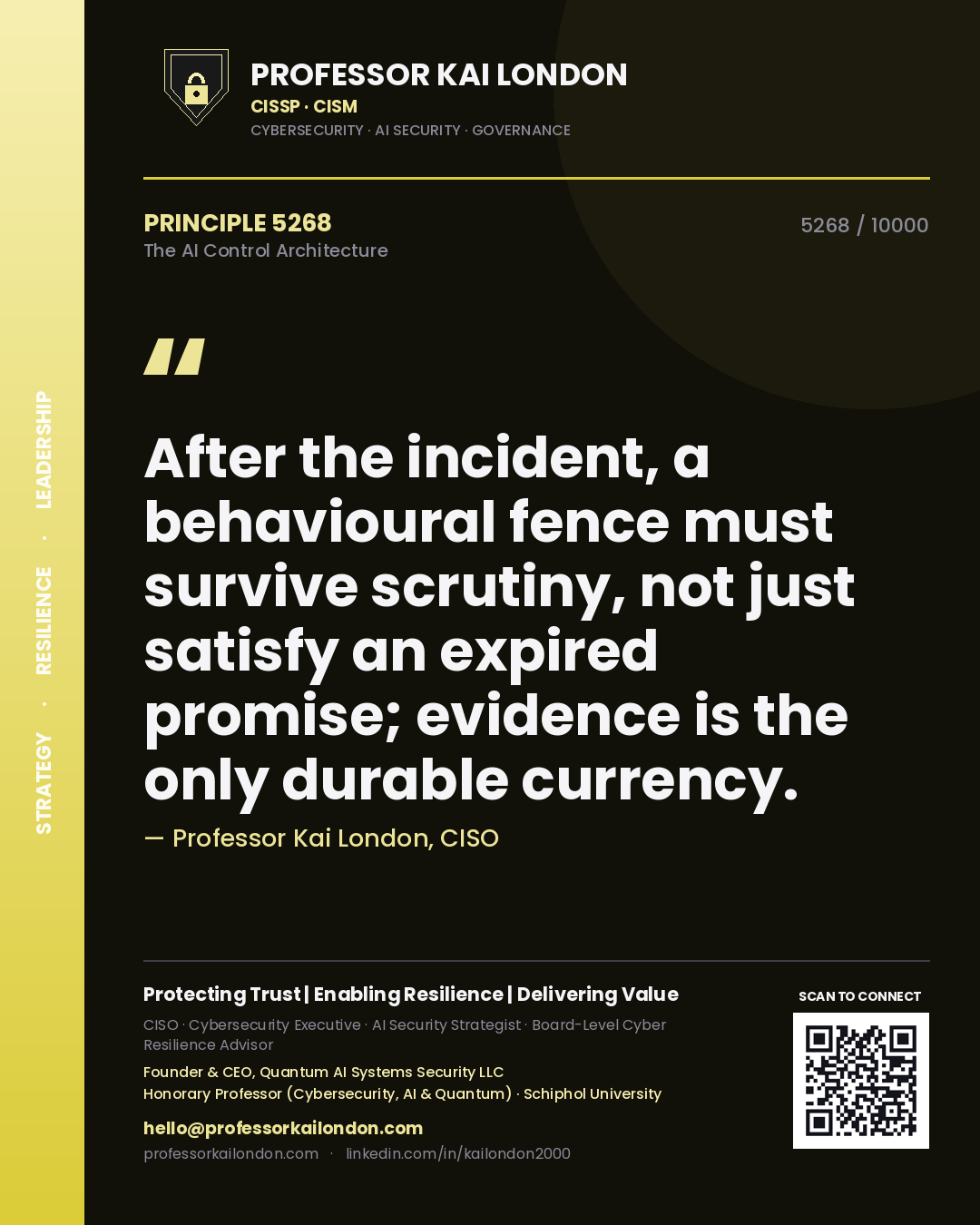 Professor Kai London principle 5268: After the incident, a behavioural fence must survive scrutiny, not just satisfy an expired promise; evidence is the only durable currency.
