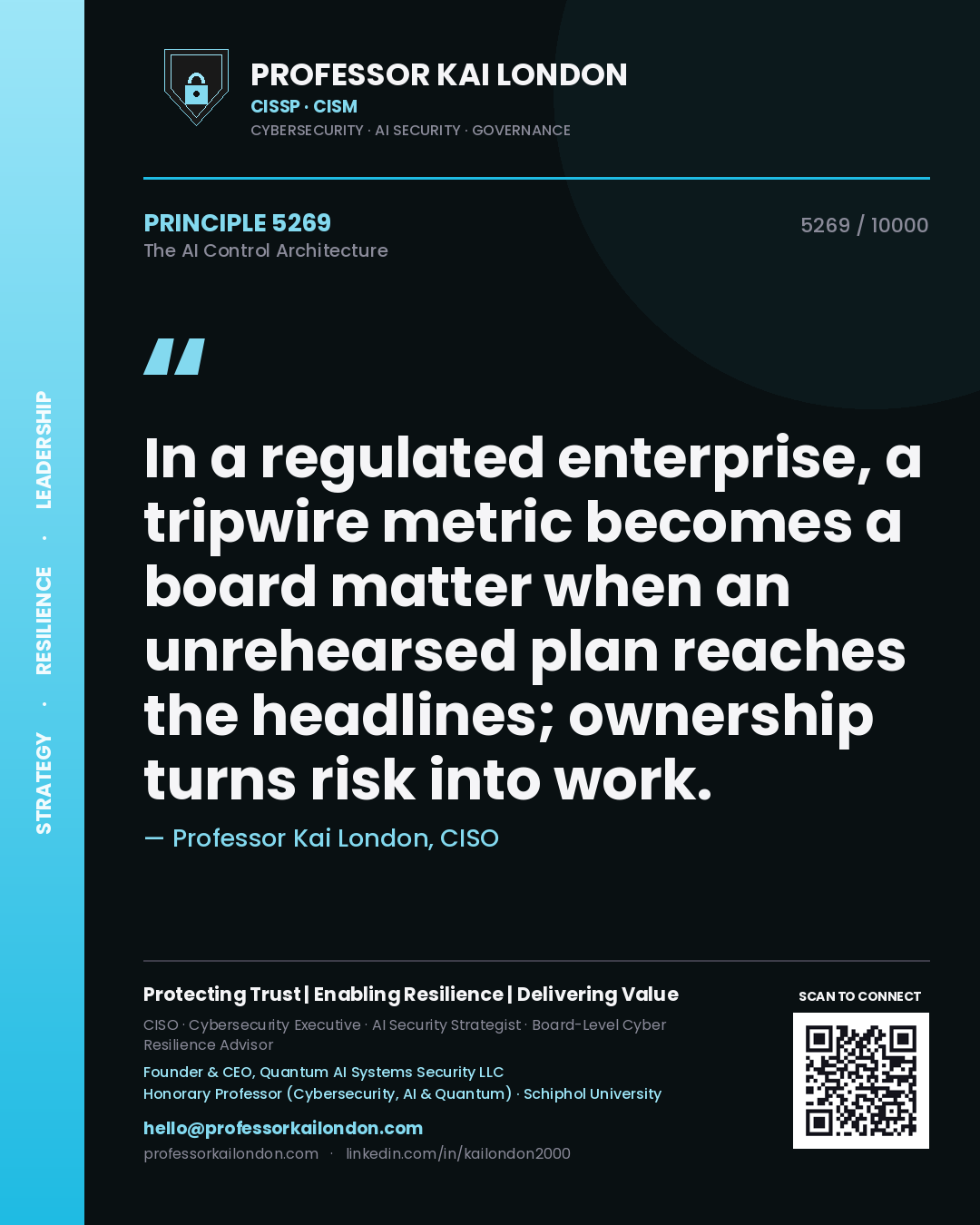 Professor Kai London principle 5269: In a regulated enterprise, a tripwire metric becomes a board matter when an unrehearsed plan reaches the headlines; ownership turns risk into work.