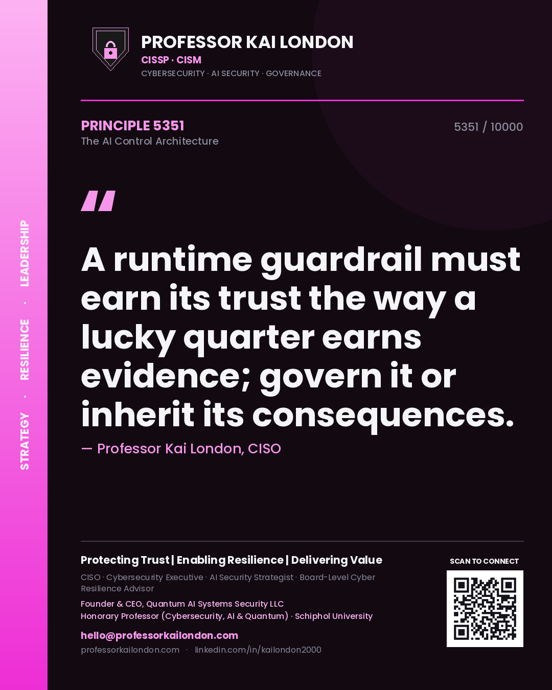 Professor Kai London principle 5351: A runtime guardrail must earn its trust the way a lucky quarter earns evidence; govern it or inherit its consequences.