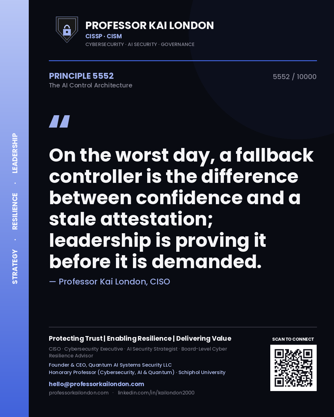 Professor Kai London principle 5552: On the worst day, a fallback controller is the difference between confidence and a stale attestation; leadership is proving it before it is demanded.
