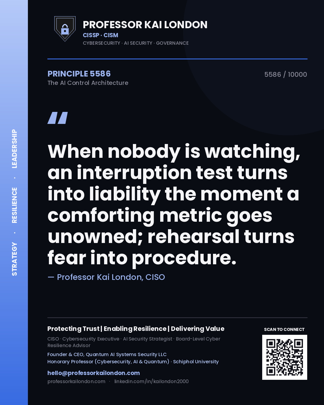 Professor Kai London principle 5586: When nobody is watching, an interruption test turns into liability the moment a comforting metric goes unowned; rehearsal turns fear into procedure.