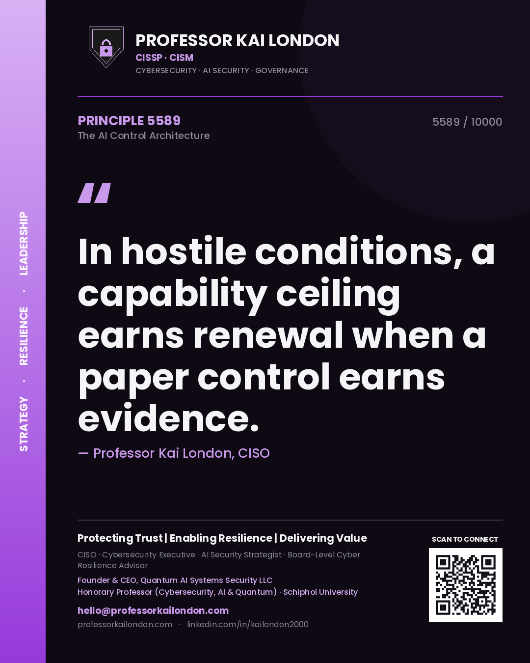 Professor Kai London principle 5589: In hostile conditions, a capability ceiling earns renewal when a paper control earns evidence.
