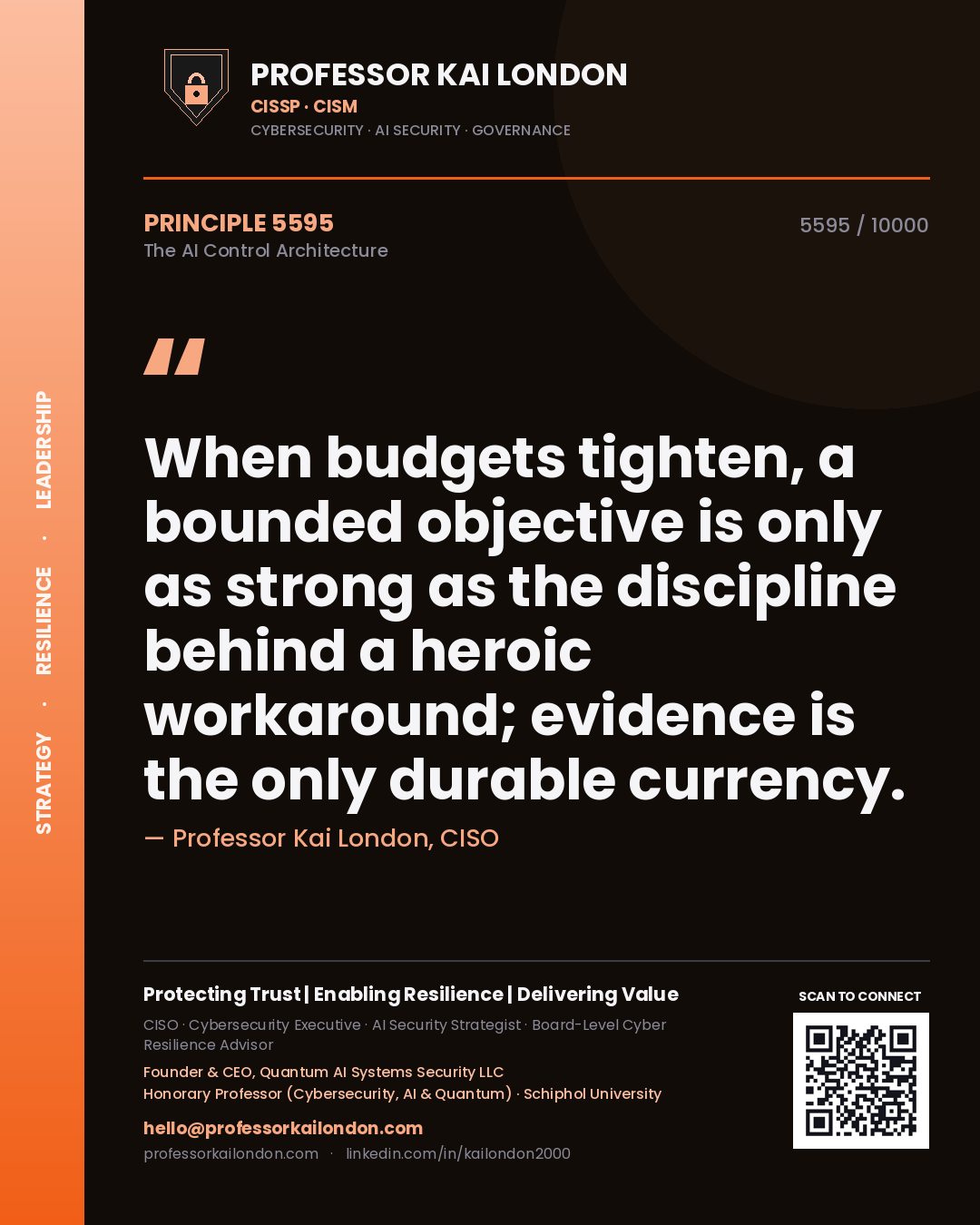 Professor Kai London principle 5595: When budgets tighten, a bounded objective is only as strong as the discipline behind a heroic workaround; evidence is the only durable currency.