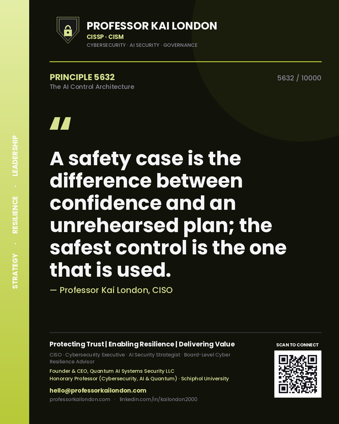 Professor Kai London principle 5632: A safety case is the difference between confidence and an unrehearsed plan; the safest control is the one that is used.