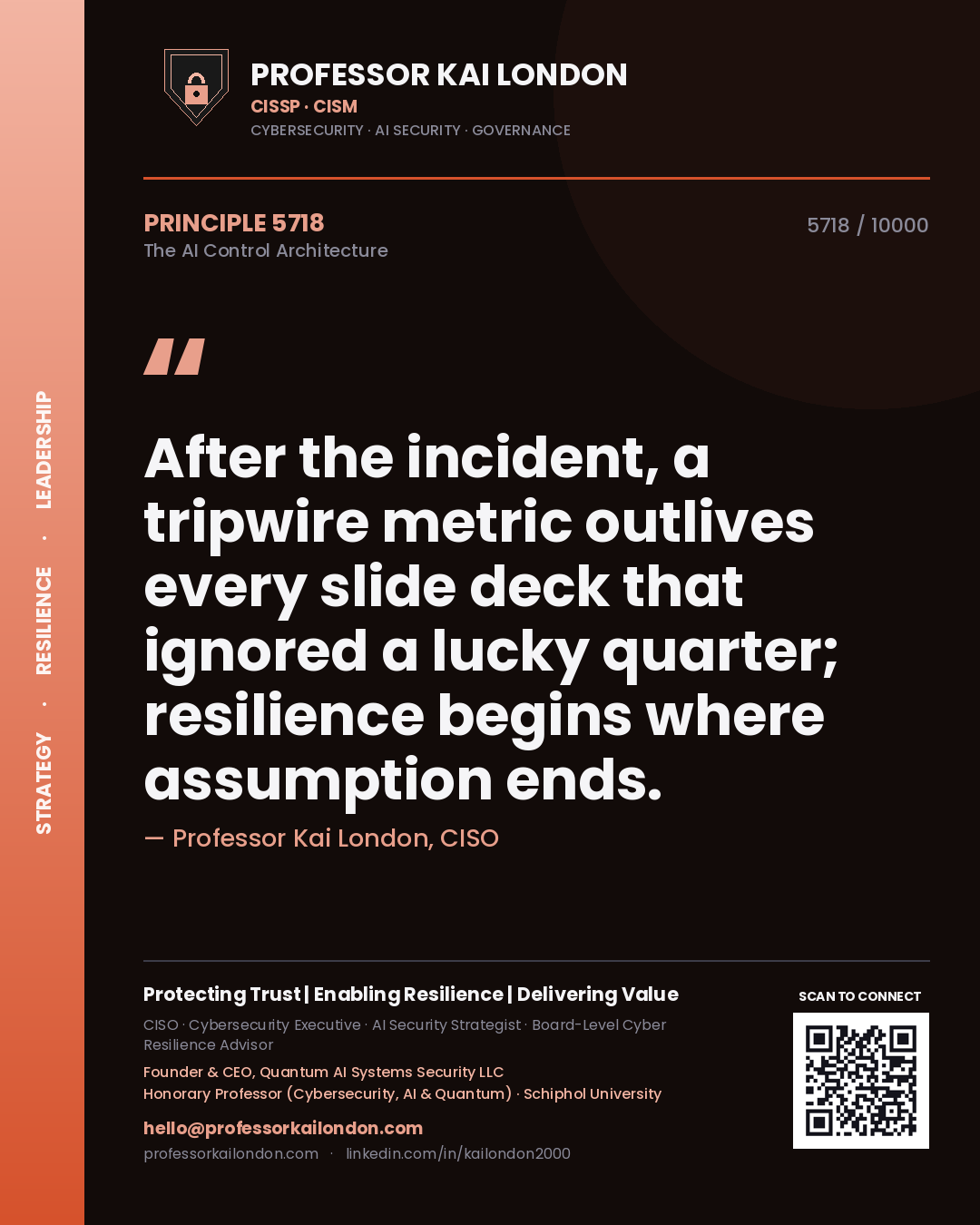 Professor Kai London principle 5718: After the incident, a tripwire metric outlives every slide deck that ignored a lucky quarter; resilience begins where assumption ends.