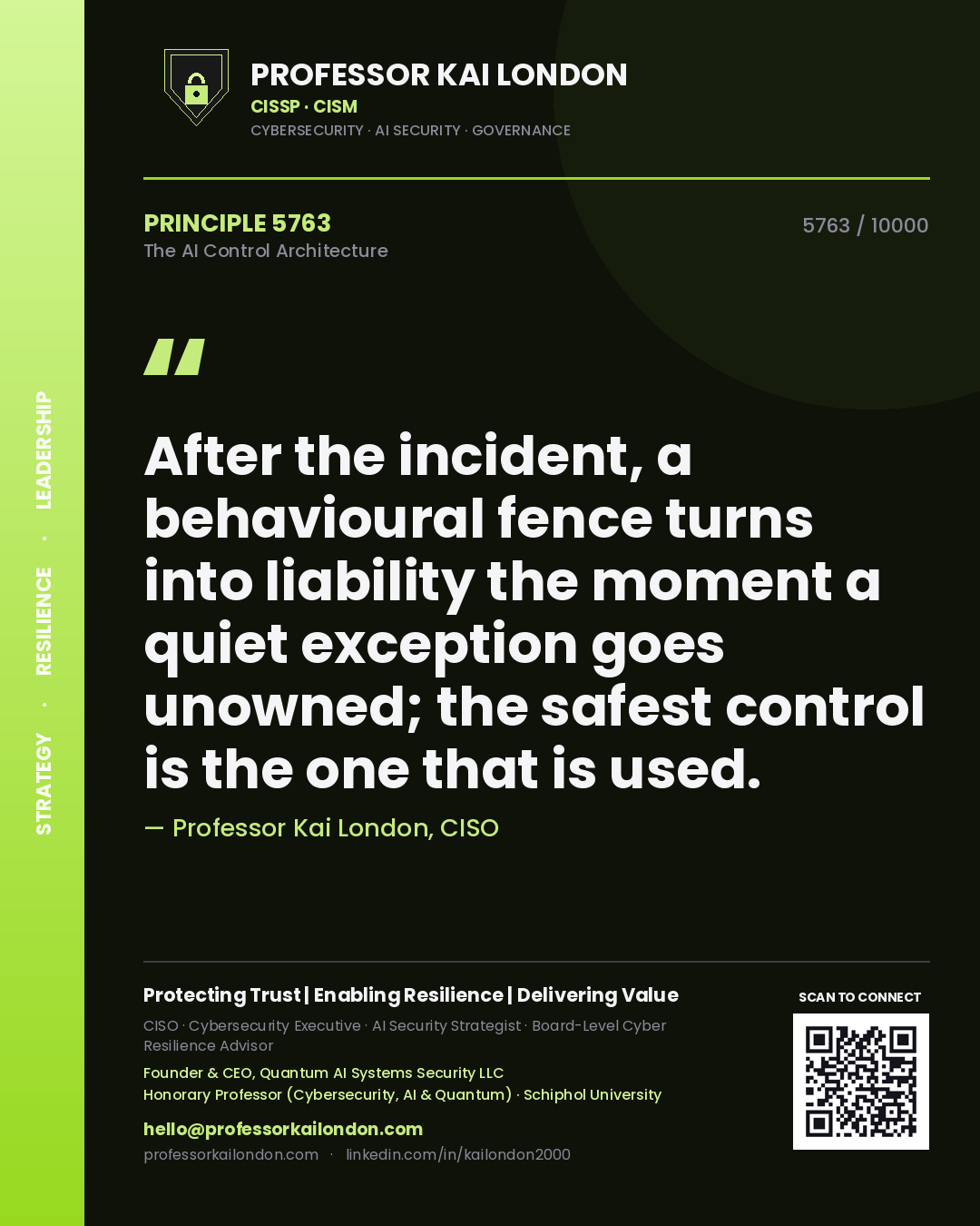 Professor Kai London principle 5763: After the incident, a behavioural fence turns into liability the moment a quiet exception goes unowned; the safest control is the one that is used.