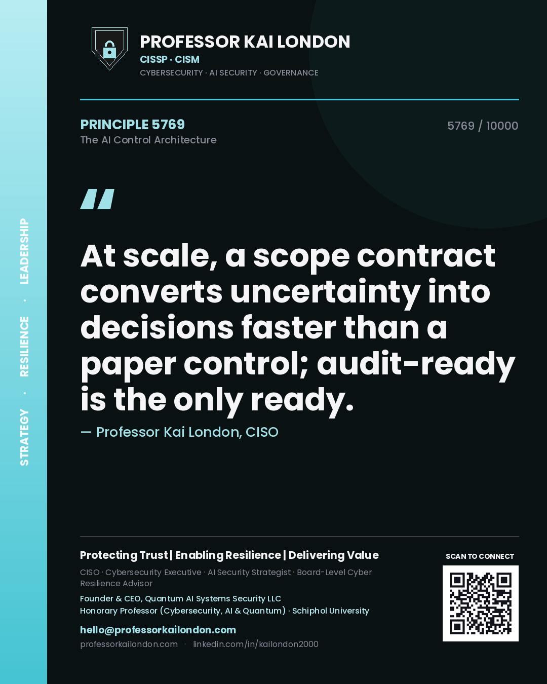 Professor Kai London principle 5769: At scale, a scope contract converts uncertainty into decisions faster than a paper control; audit-ready is the only ready.