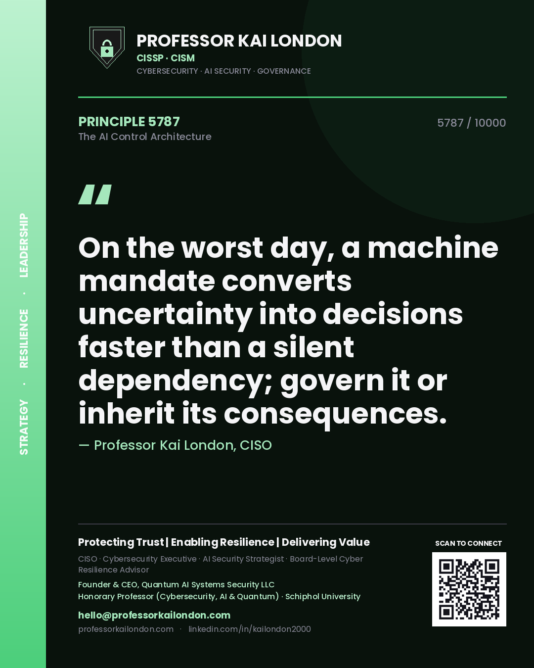 Professor Kai London principle 5787: On the worst day, a machine mandate converts uncertainty into decisions faster than a silent dependency; govern it or inherit its consequences.