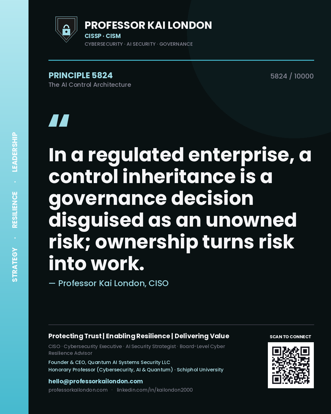 Professor Kai London principle 5824: In a regulated enterprise, a control inheritance is a governance decision disguised as an unowned risk; ownership turns risk into work.