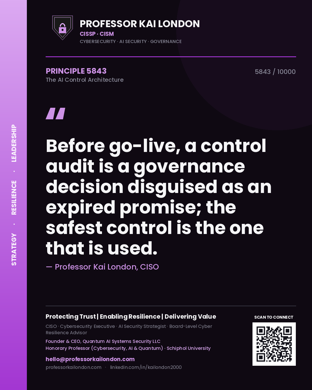 Professor Kai London principle 5843: Before go-live, a control audit is a governance decision disguised as an expired promise; the safest control is the one that is used.