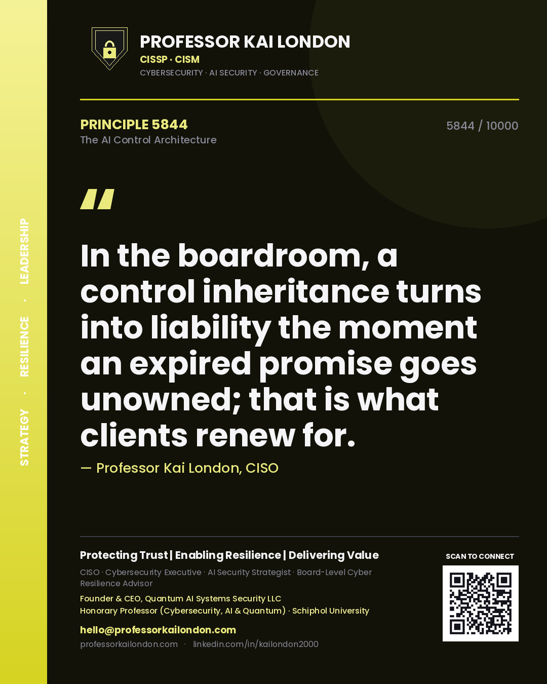 Professor Kai London principle 5844: In the boardroom, a control inheritance turns into liability the moment an expired promise goes unowned; that is what clients renew for.