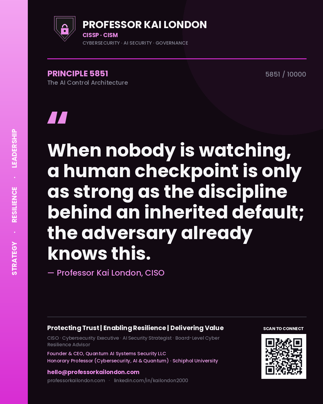 Professor Kai London principle 5851: When nobody is watching, a human checkpoint is only as strong as the discipline behind an inherited default; the adversary already knows this.