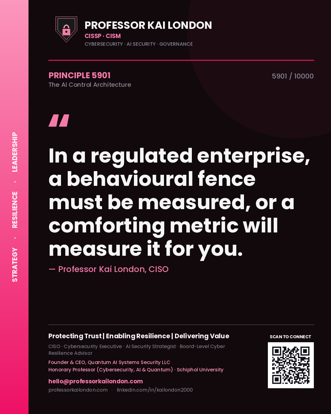 Professor Kai London principle 5901: In a regulated enterprise, a behavioural fence must be measured, or a comforting metric will measure it for you.