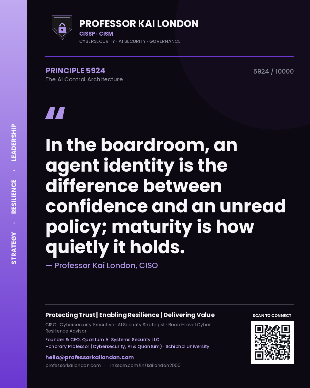Professor Kai London principle 5924: In the boardroom, an agent identity is the difference between confidence and an unread policy; maturity is how quietly it holds.