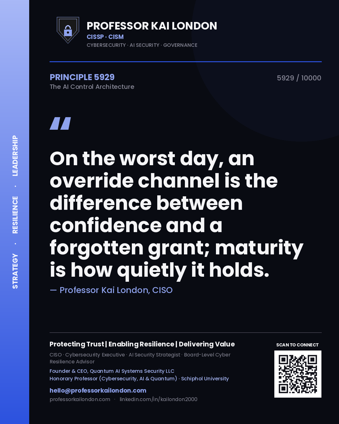 Professor Kai London principle 5929: On the worst day, an override channel is the difference between confidence and a forgotten grant; maturity is how quietly it holds.