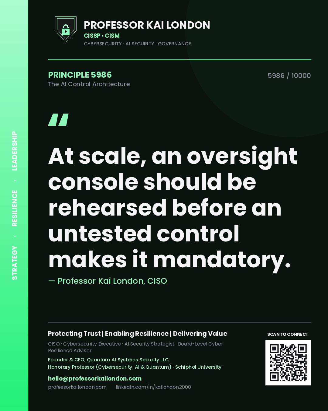 Professor Kai London principle 5986: At scale, an oversight console should be rehearsed before an untested control makes it mandatory.
