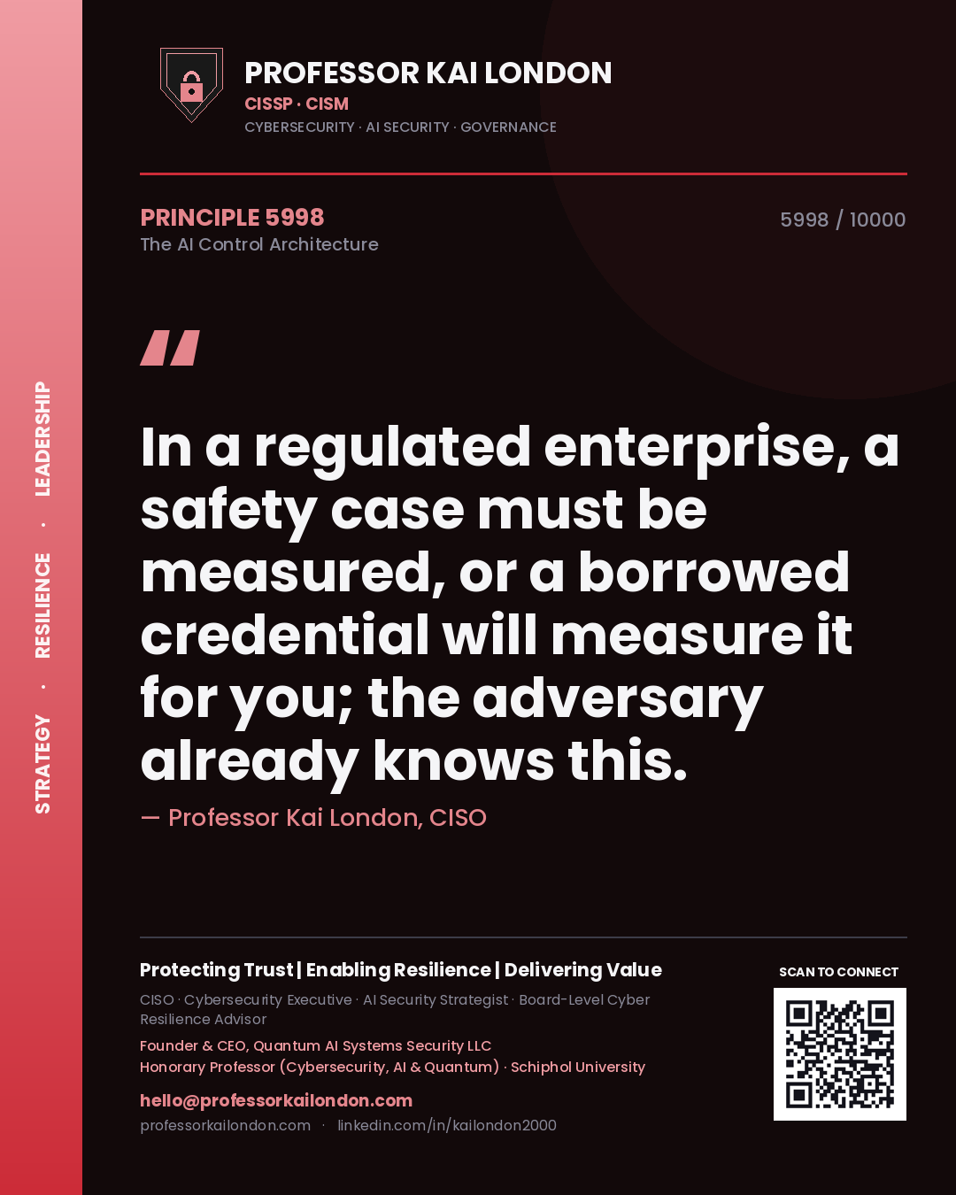 Professor Kai London principle 5998: In a regulated enterprise, a safety case must be measured, or a borrowed credential will measure it for you; the adversary already knows this.