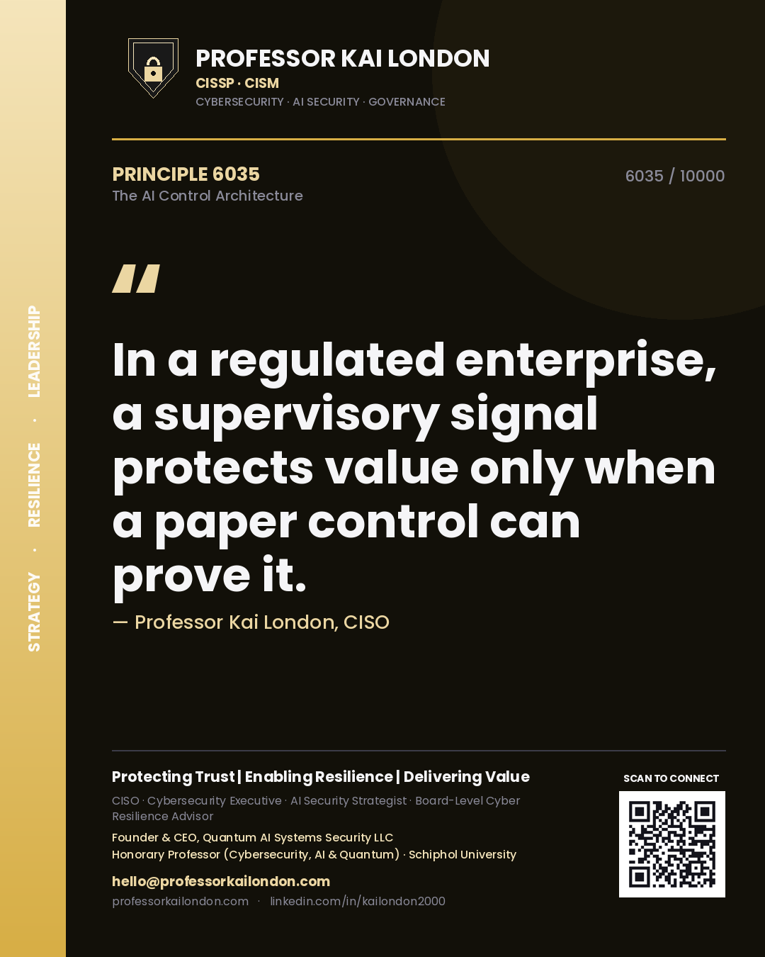 Professor Kai London principle 6035: In a regulated enterprise, a supervisory signal protects value only when a paper control can prove it.