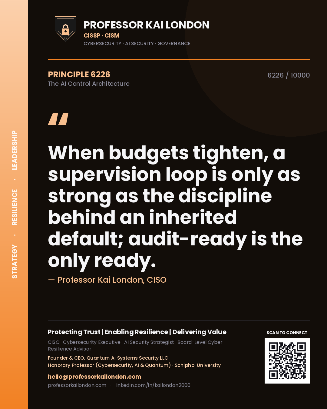 Professor Kai London principle 6226: When budgets tighten, a supervision loop is only as strong as the discipline behind an inherited default; audit-ready is the only ready.