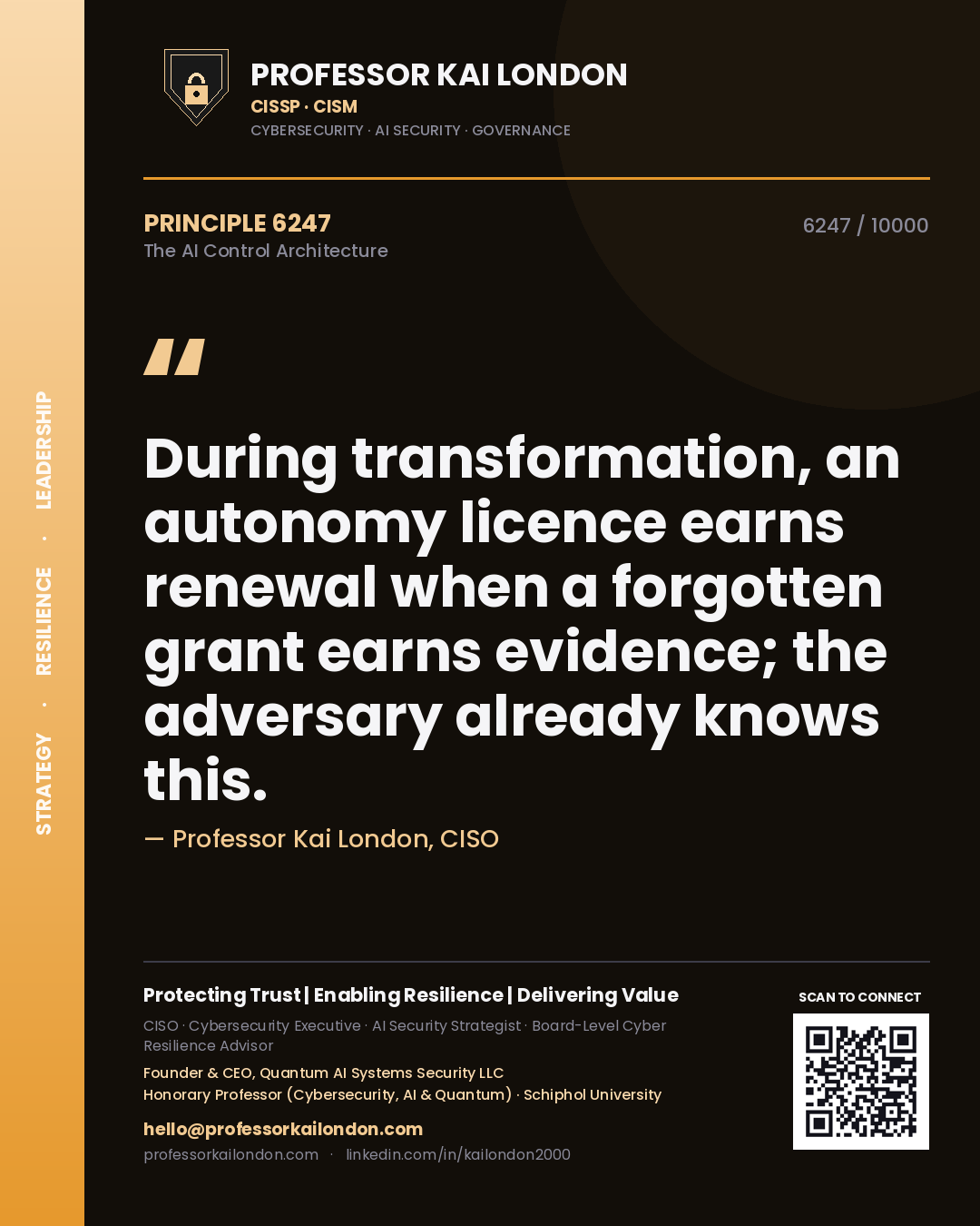 Professor Kai London principle 6247: During transformation, an autonomy licence earns renewal when a forgotten grant earns evidence; the adversary already knows this.