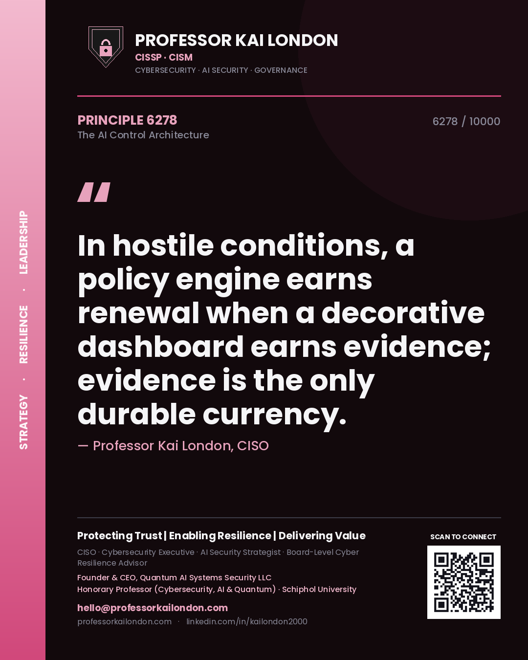 Professor Kai London principle 6278: In hostile conditions, a policy engine earns renewal when a decorative dashboard earns evidence; evidence is the only durable currency.