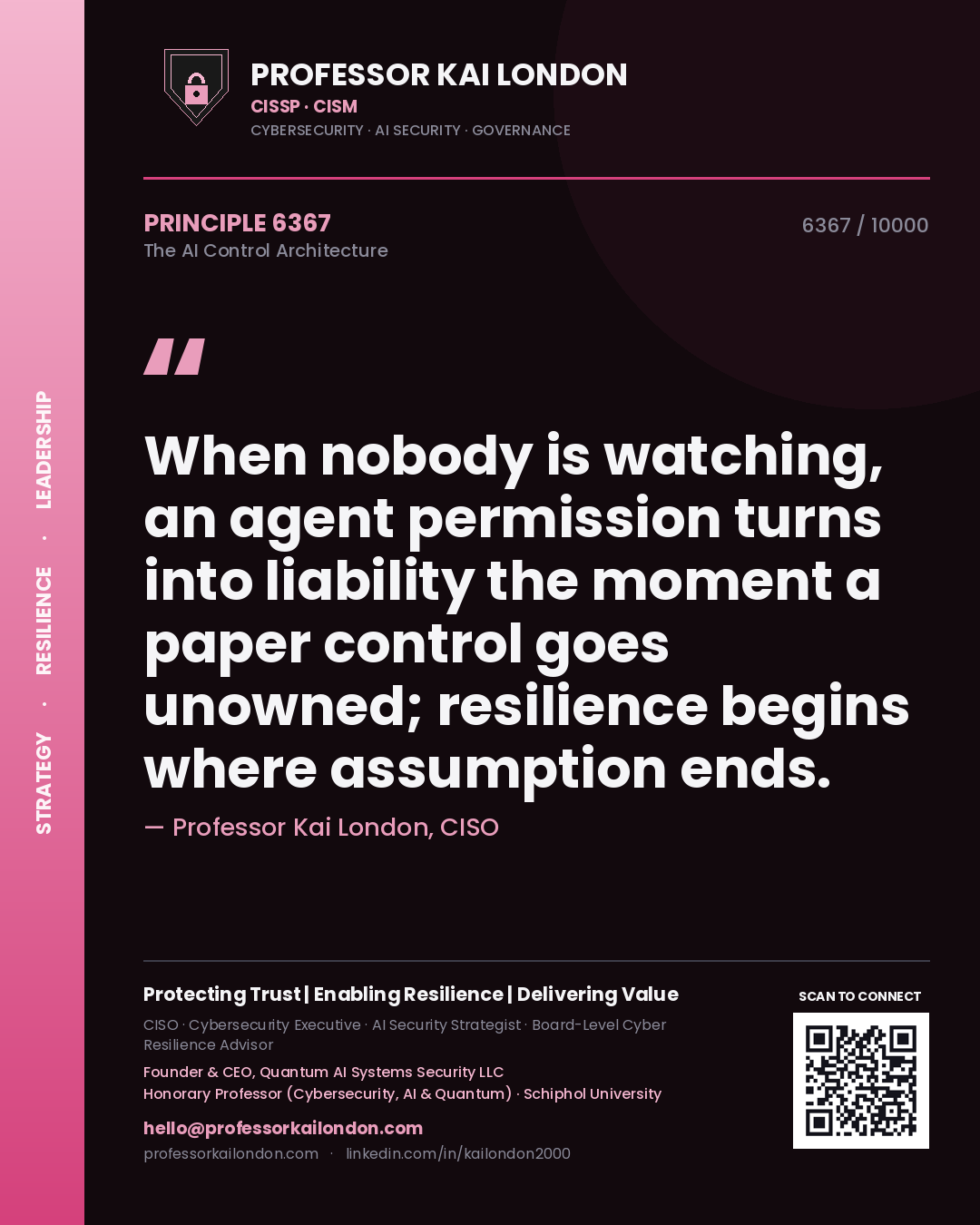 Professor Kai London principle 6367: When nobody is watching, an agent permission turns into liability the moment a paper control goes unowned; resilience begins where assumption ends.