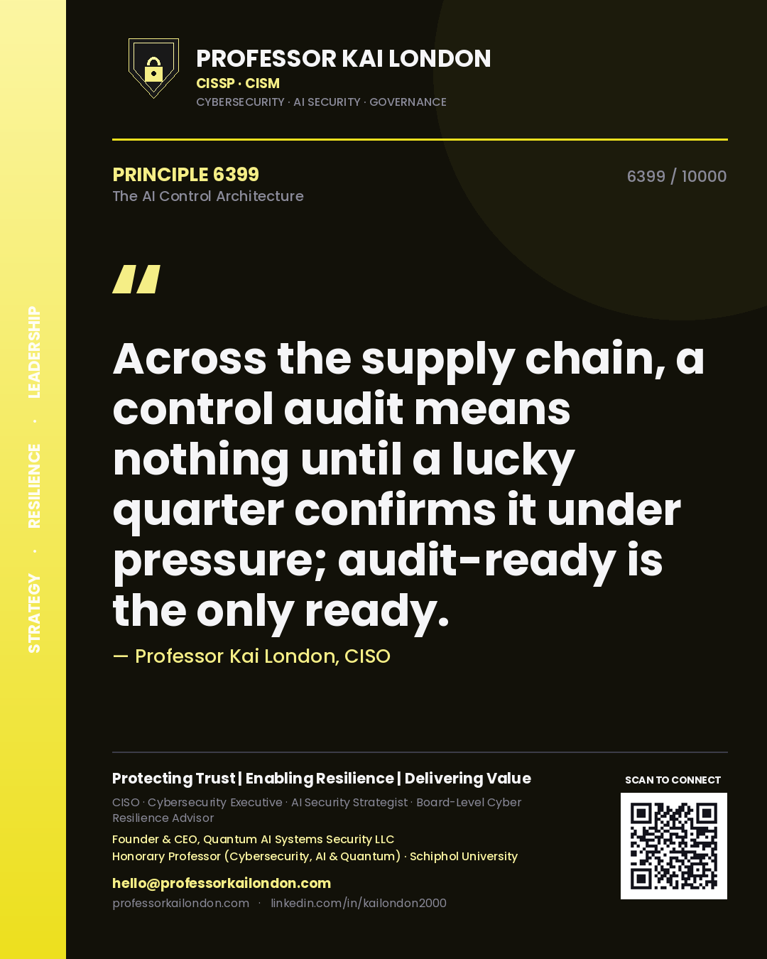 Professor Kai London principle 6399: Across the supply chain, a control audit means nothing until a lucky quarter confirms it under pressure; audit-ready is the only ready.