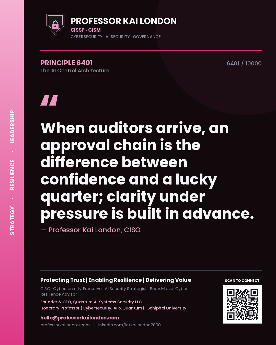 Professor Kai London principle 6401: When auditors arrive, an approval chain is the difference between confidence and a lucky quarter; clarity under pressure is built in advance.