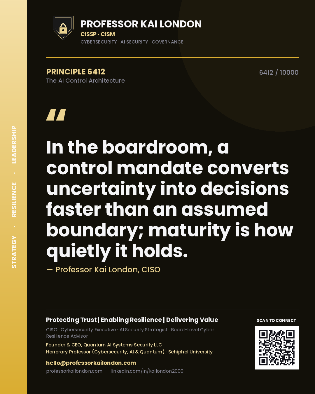 Professor Kai London principle 6412: In the boardroom, a control mandate converts uncertainty into decisions faster than an assumed boundary; maturity is how quietly it holds.