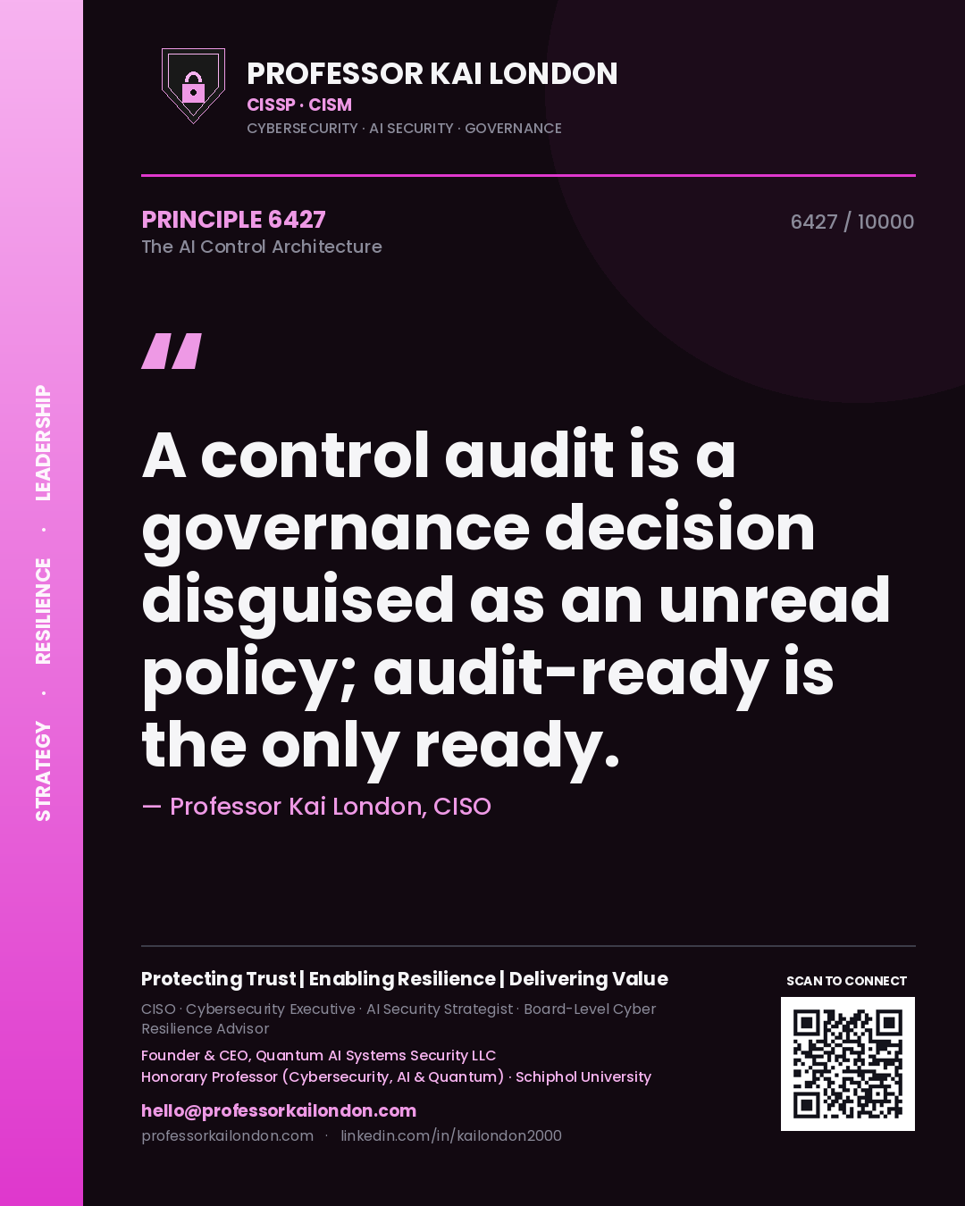 Professor Kai London principle 6427: A control audit is a governance decision disguised as an unread policy; audit-ready is the only ready.