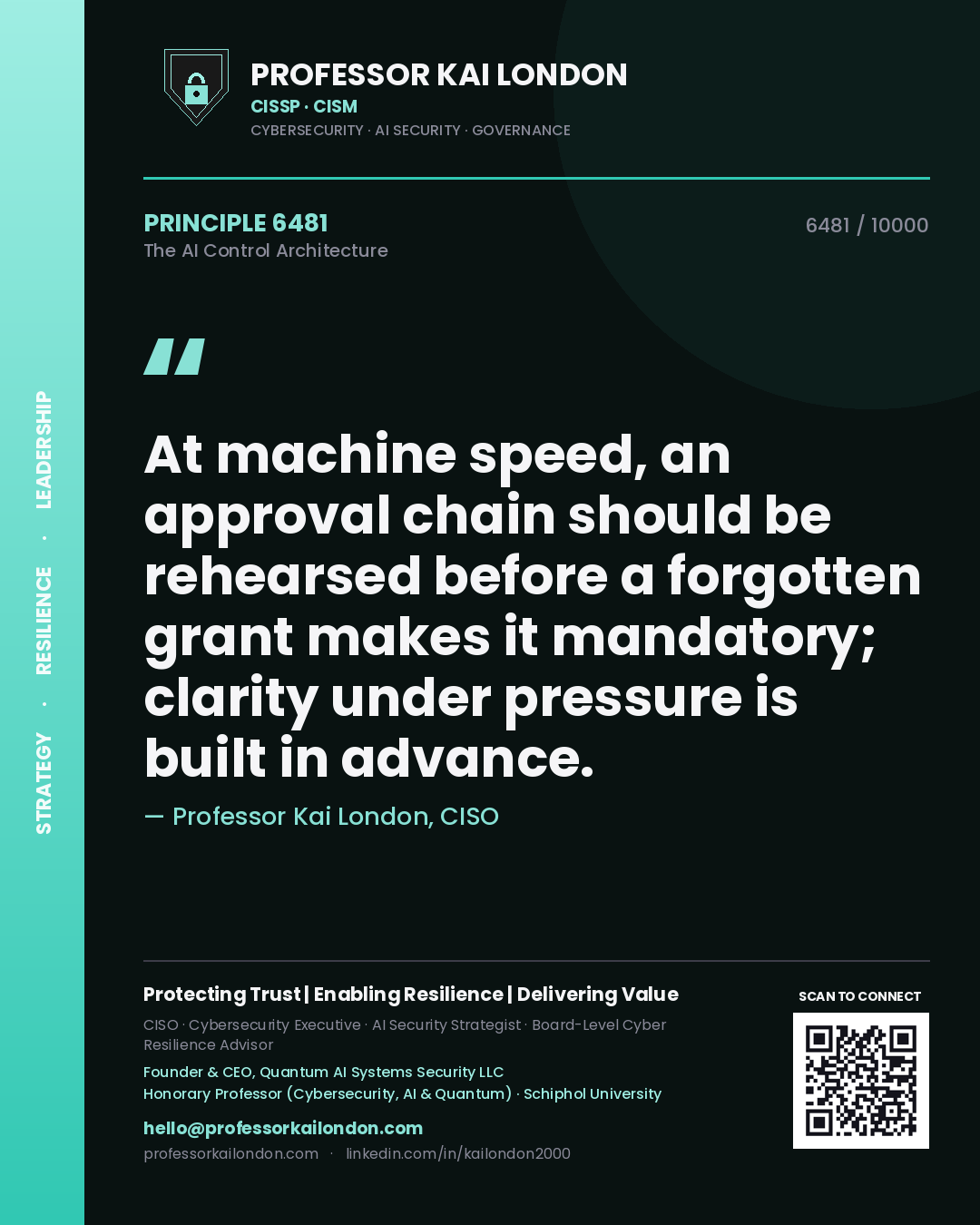 Professor Kai London principle 6481: At machine speed, an approval chain should be rehearsed before a forgotten grant makes it mandatory; clarity under pressure is built in advance.