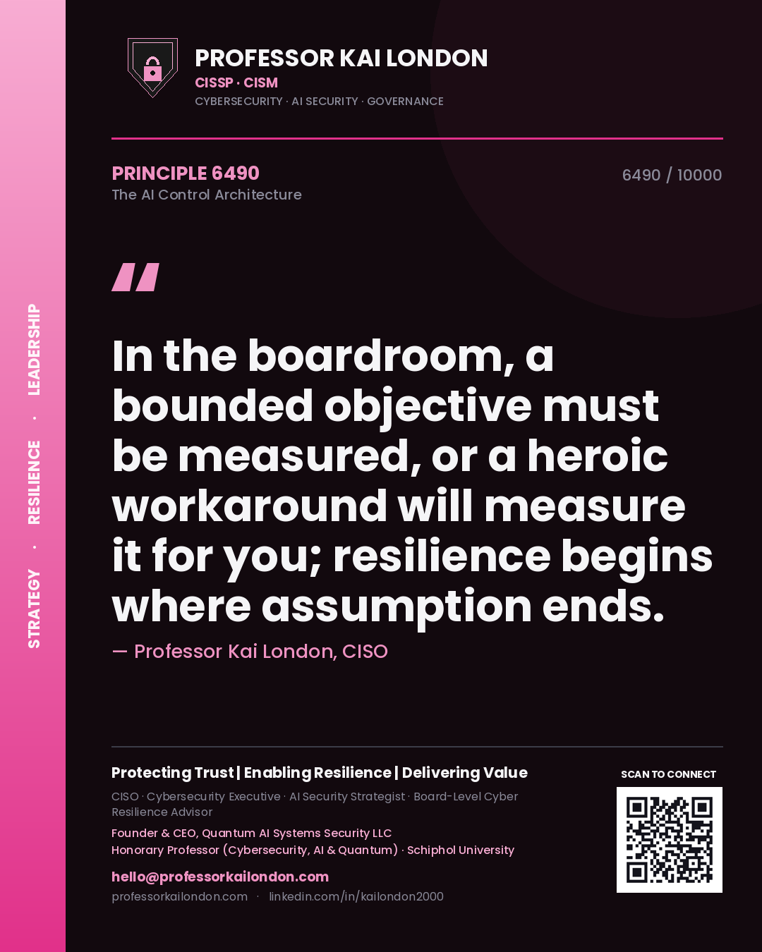 Professor Kai London principle 6490: In the boardroom, a bounded objective must be measured, or a heroic workaround will measure it for you; resilience begins where assumption ends.