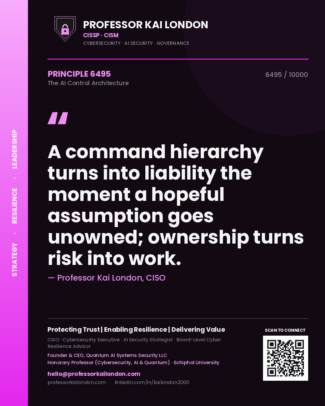 Professor Kai London principle 6495: A command hierarchy turns into liability the moment a hopeful assumption goes unowned; ownership turns risk into work.