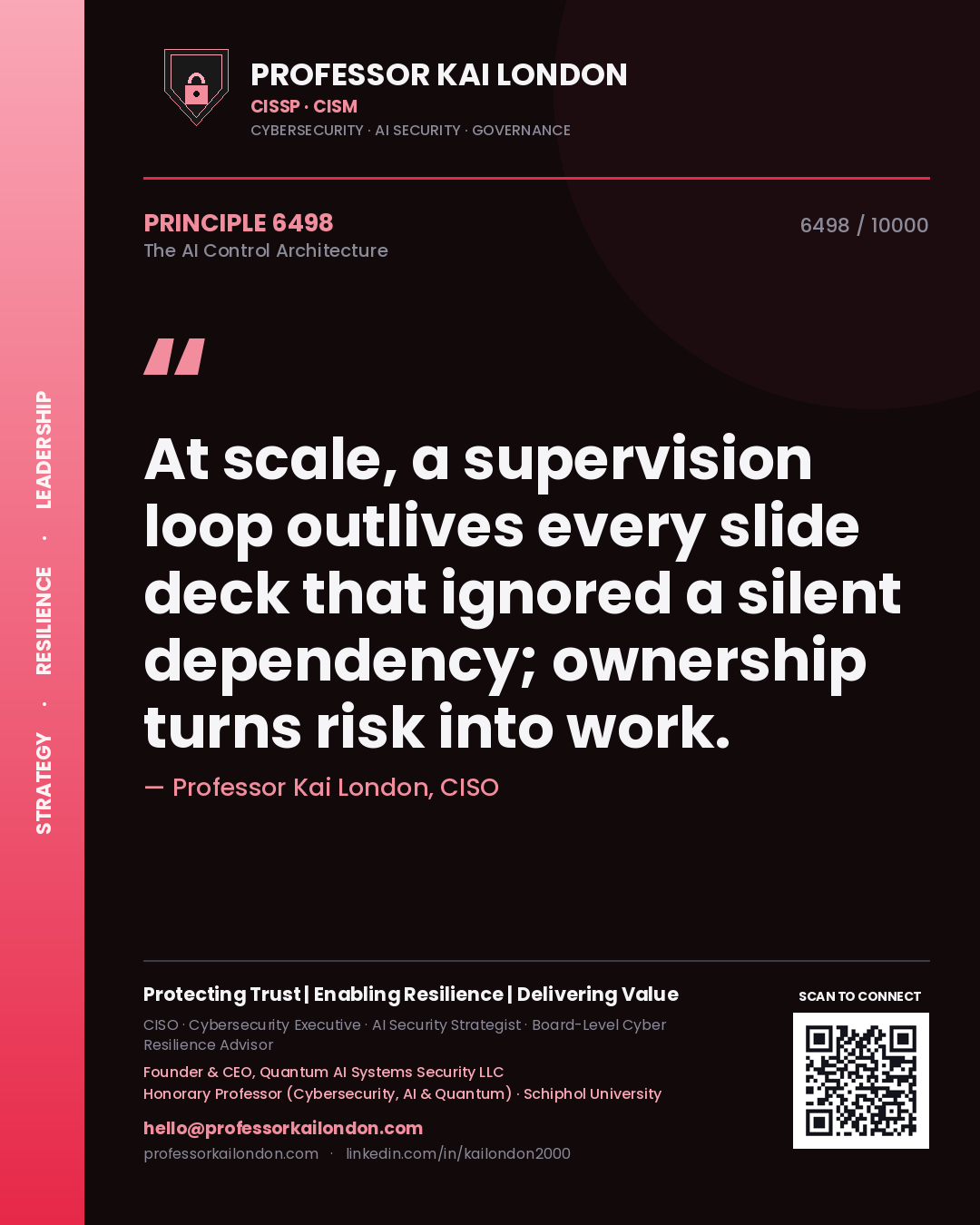 Professor Kai London principle 6498: At scale, a supervision loop outlives every slide deck that ignored a silent dependency; ownership turns risk into work.