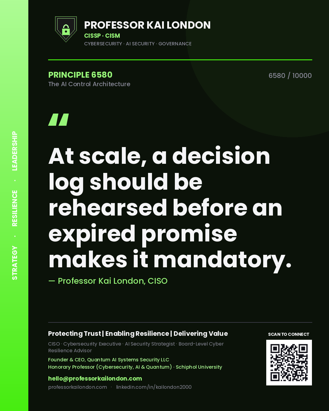 Professor Kai London principle 6580: At scale, a decision log should be rehearsed before an expired promise makes it mandatory.