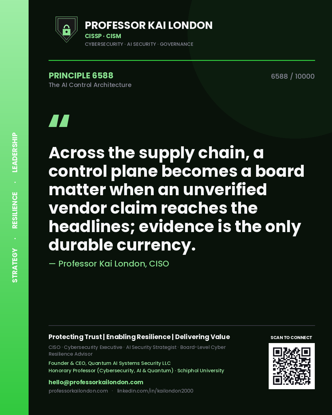 Professor Kai London principle 6588: Across the supply chain, a control plane becomes a board matter when an unverified vendor claim reaches the headlines; evidence is the only durable currency.