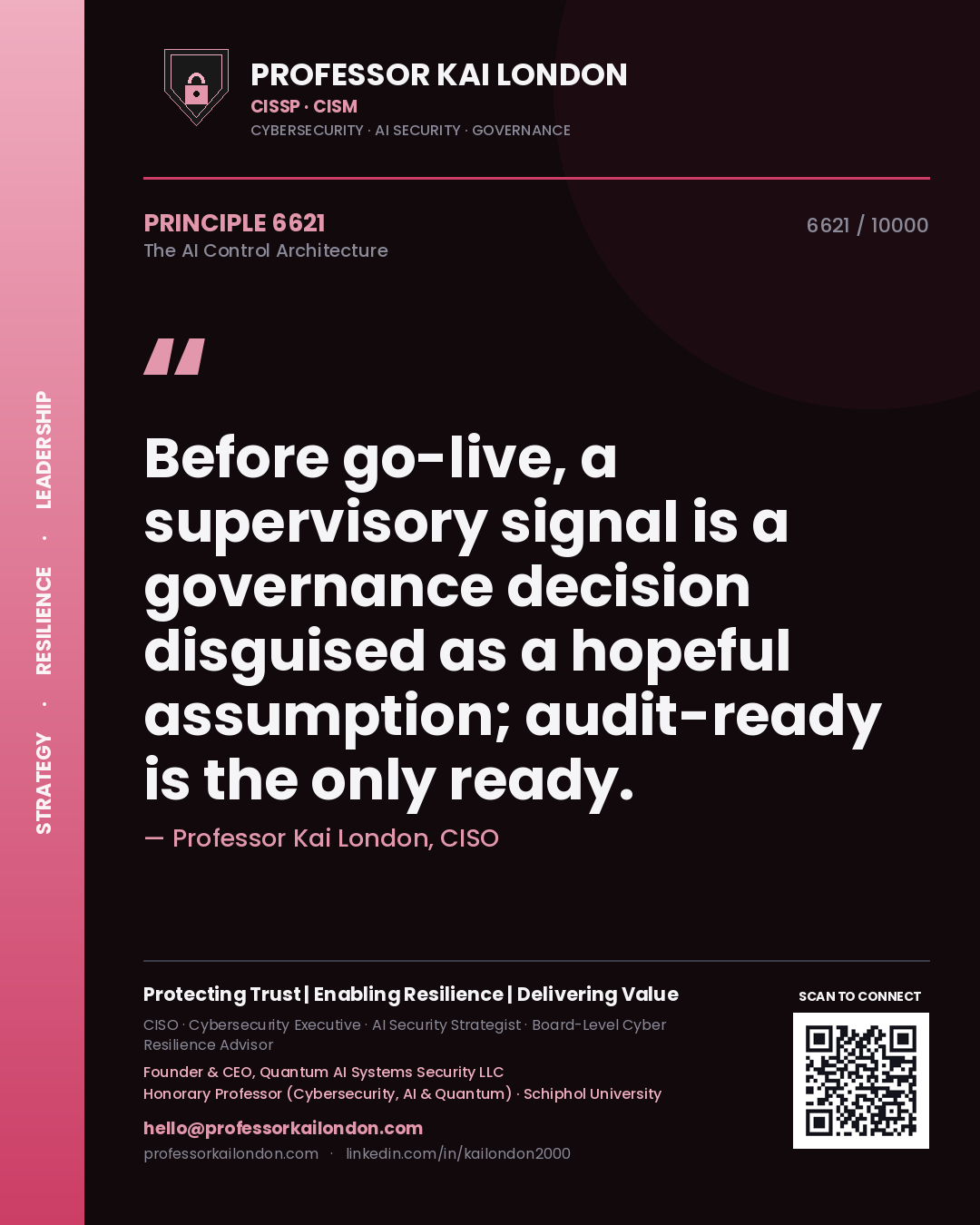 Professor Kai London principle 6621: Before go-live, a supervisory signal is a governance decision disguised as a hopeful assumption; audit-ready is the only ready.