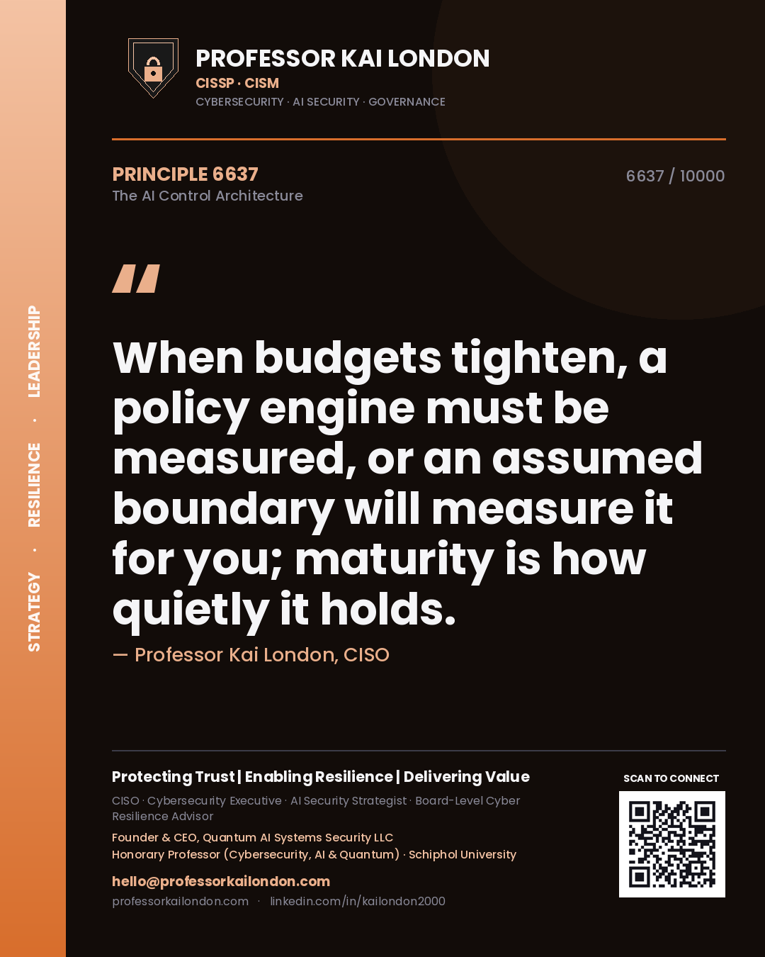 Professor Kai London principle 6637: When budgets tighten, a policy engine must be measured, or an assumed boundary will measure it for you; maturity is how quietly it holds.