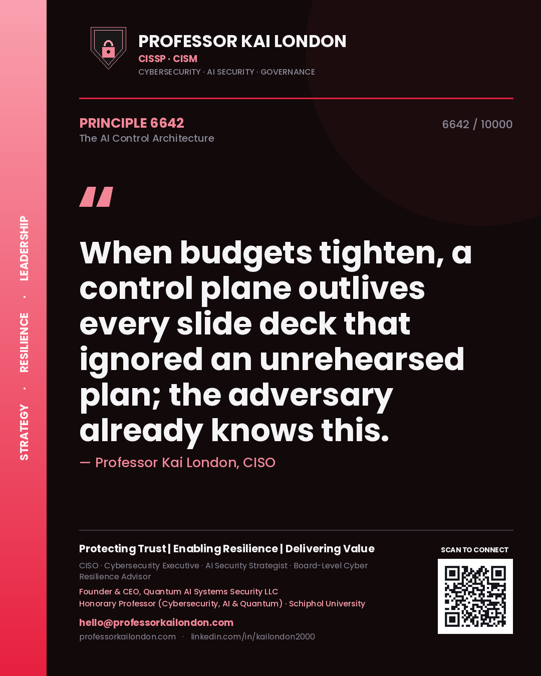 Professor Kai London principle 6642: When budgets tighten, a control plane outlives every slide deck that ignored an unrehearsed plan; the adversary already knows this.