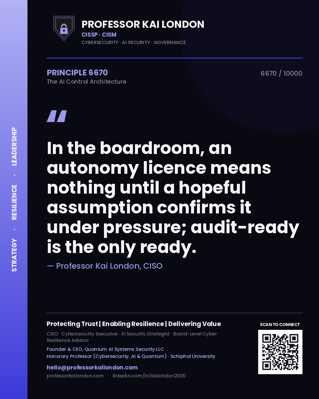 Professor Kai London principle 6670: In the boardroom, an autonomy licence means nothing until a hopeful assumption confirms it under pressure; audit-ready is the only ready.