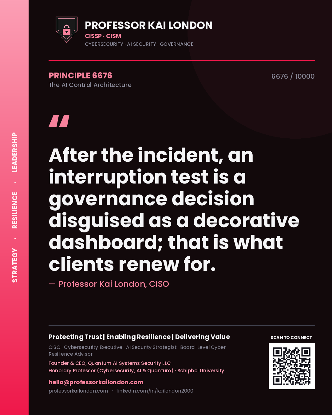 Professor Kai London principle 6676: After the incident, an interruption test is a governance decision disguised as a decorative dashboard; that is what clients renew for.