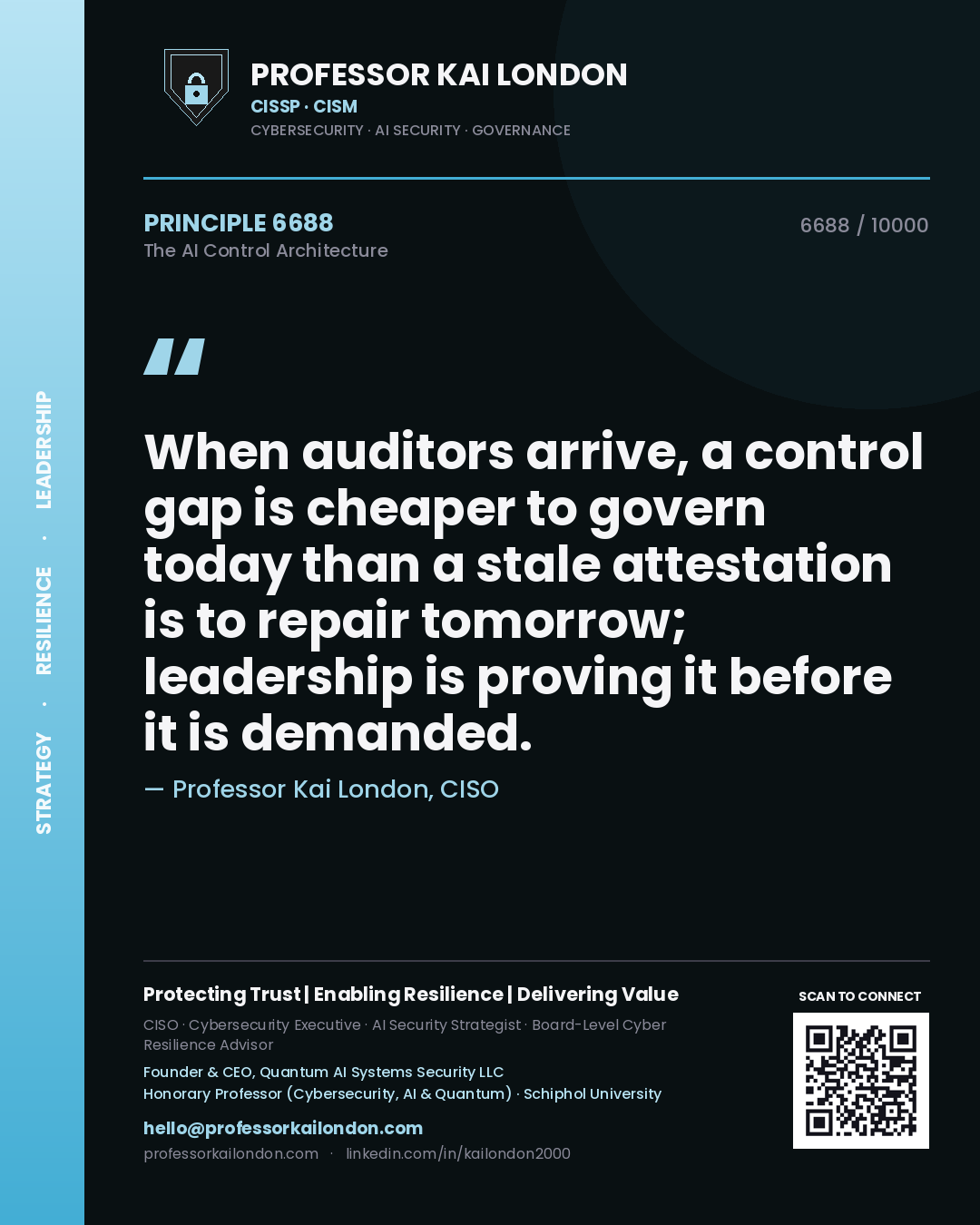 Professor Kai London principle 6688: When auditors arrive, a control gap is cheaper to govern today than a stale attestation is to repair tomorrow; leadership is proving it before it is demanded.