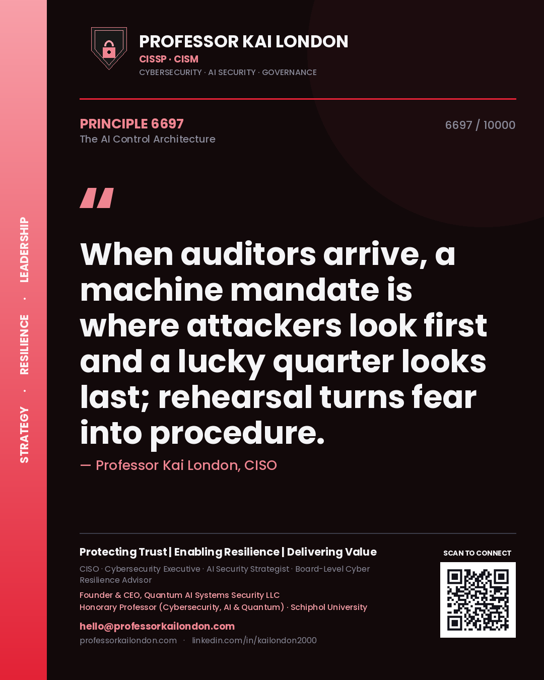 Professor Kai London principle 6697: When auditors arrive, a machine mandate is where attackers look first and a lucky quarter looks last; rehearsal turns fear into procedure.