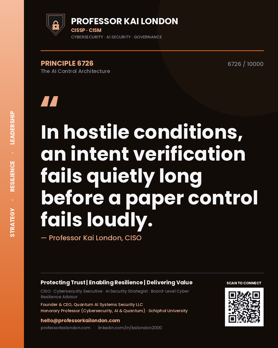 Professor Kai London principle 6726: In hostile conditions, an intent verification fails quietly long before a paper control fails loudly.