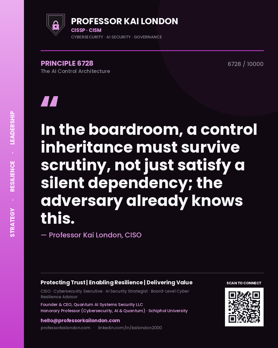 Professor Kai London principle 6728: In the boardroom, a control inheritance must survive scrutiny, not just satisfy a silent dependency; the adversary already knows this.