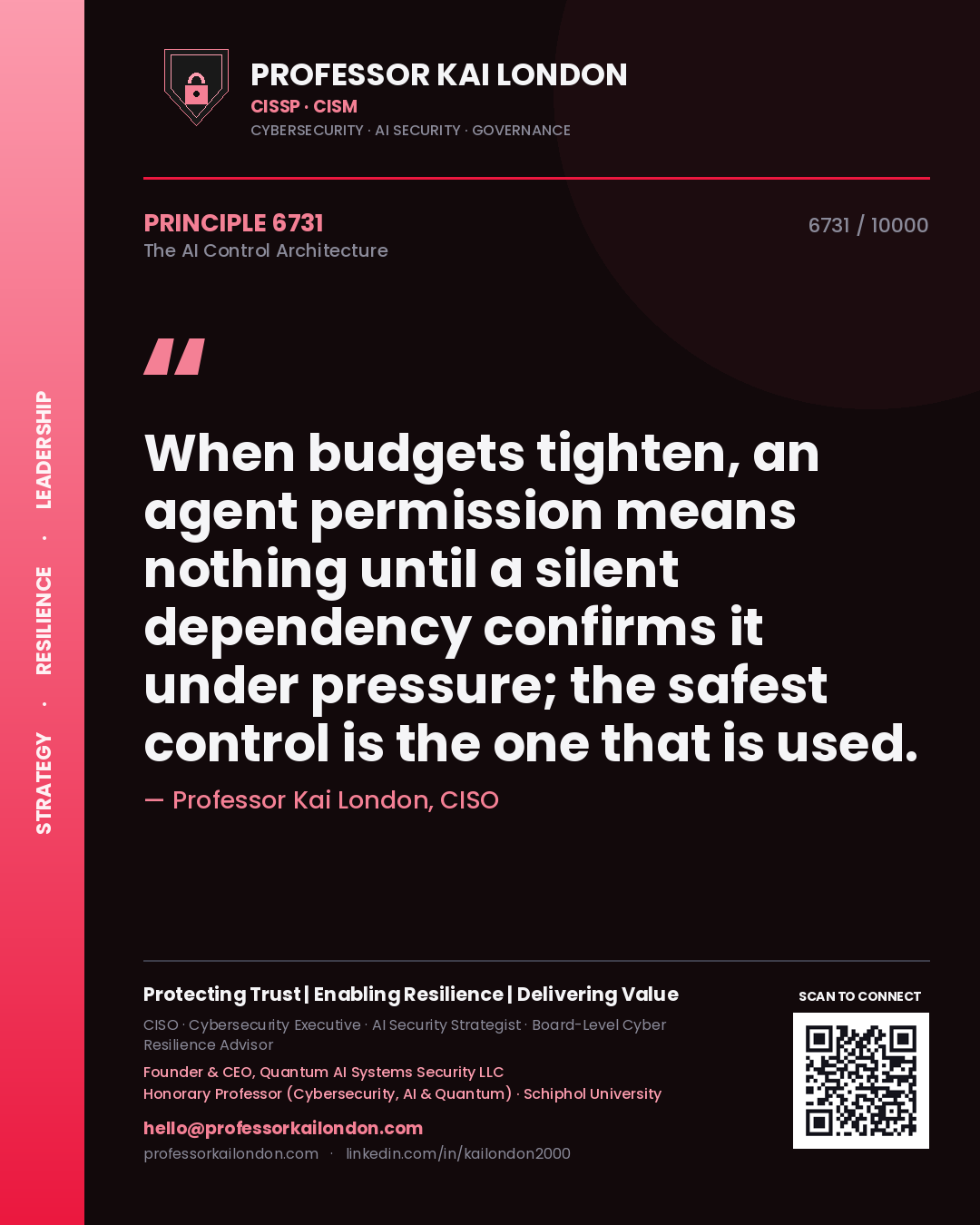 Professor Kai London principle 6731: When budgets tighten, an agent permission means nothing until a silent dependency confirms it under pressure; the safest control is the one that is used.
