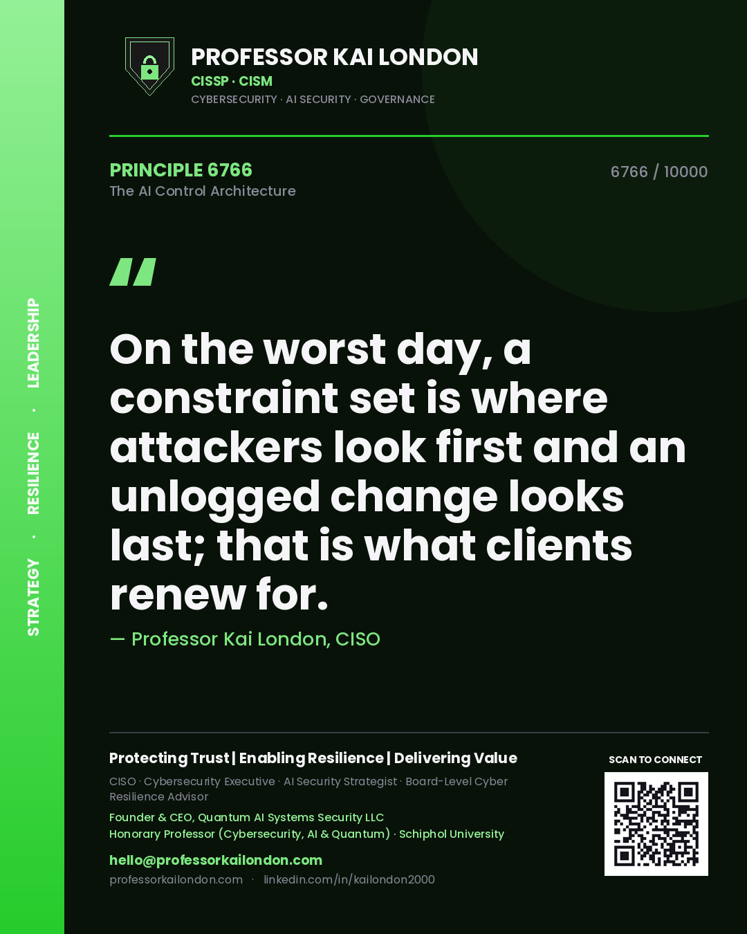Professor Kai London principle 6766: On the worst day, a constraint set is where attackers look first and an unlogged change looks last; that is what clients renew for.