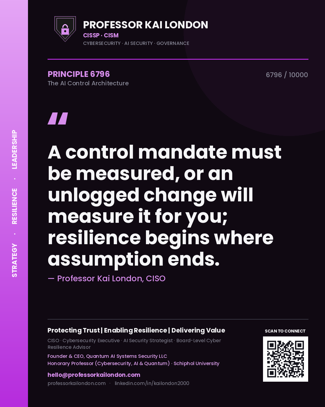 Professor Kai London principle 6796: A control mandate must be measured, or an unlogged change will measure it for you; resilience begins where assumption ends.